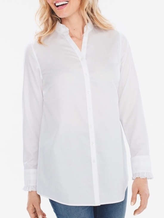 Chico's Tops - Chico's White V-Neck Button Front Blouse with Subtle Ruffle